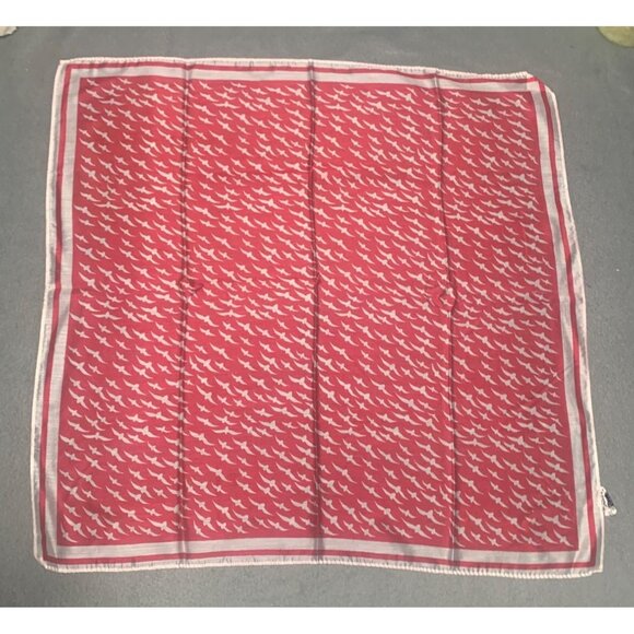 Vintage Red & White Bird Print Scarf Rayon Nylon Made In Japan 20" Square - Picture 1 of 9